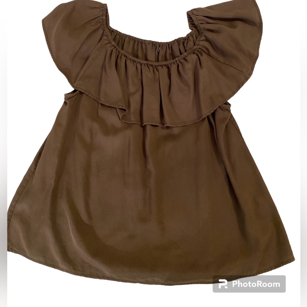Anthropology Women’s Olive Green Off Shoulder Ruffle Top Blouse - Picture 2 of 3
